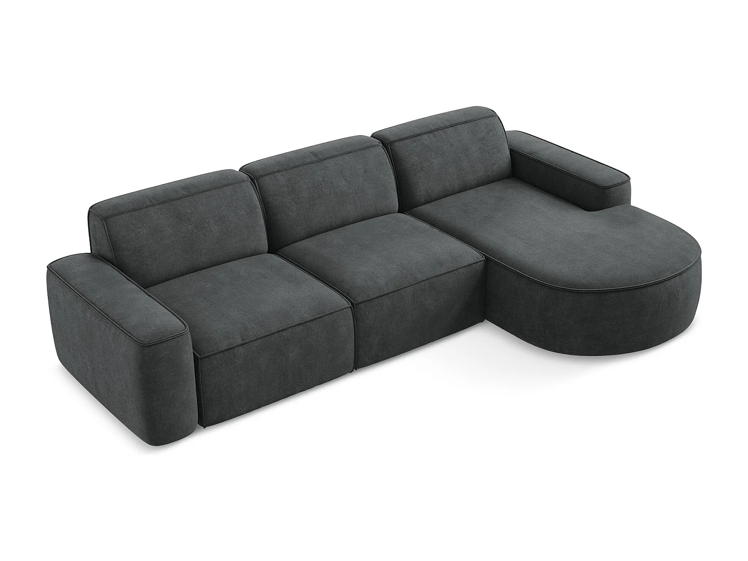 Canapé d'angle 3 places modulaire droit en tissu chenille - gris foncé - OMAO