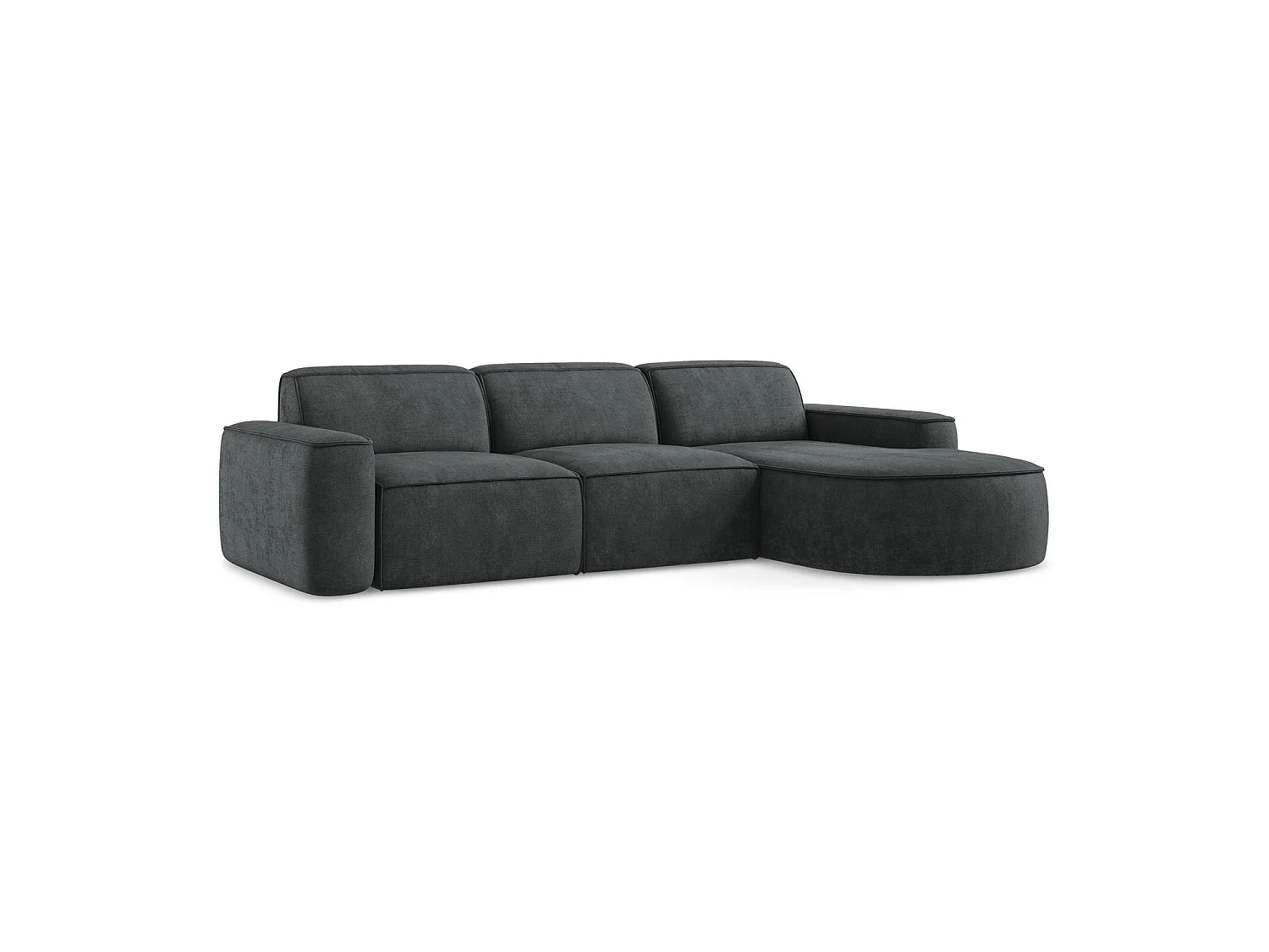 Canapé d'angle 3 places modulaire droit en tissu chenille - gris foncé - MELISSA