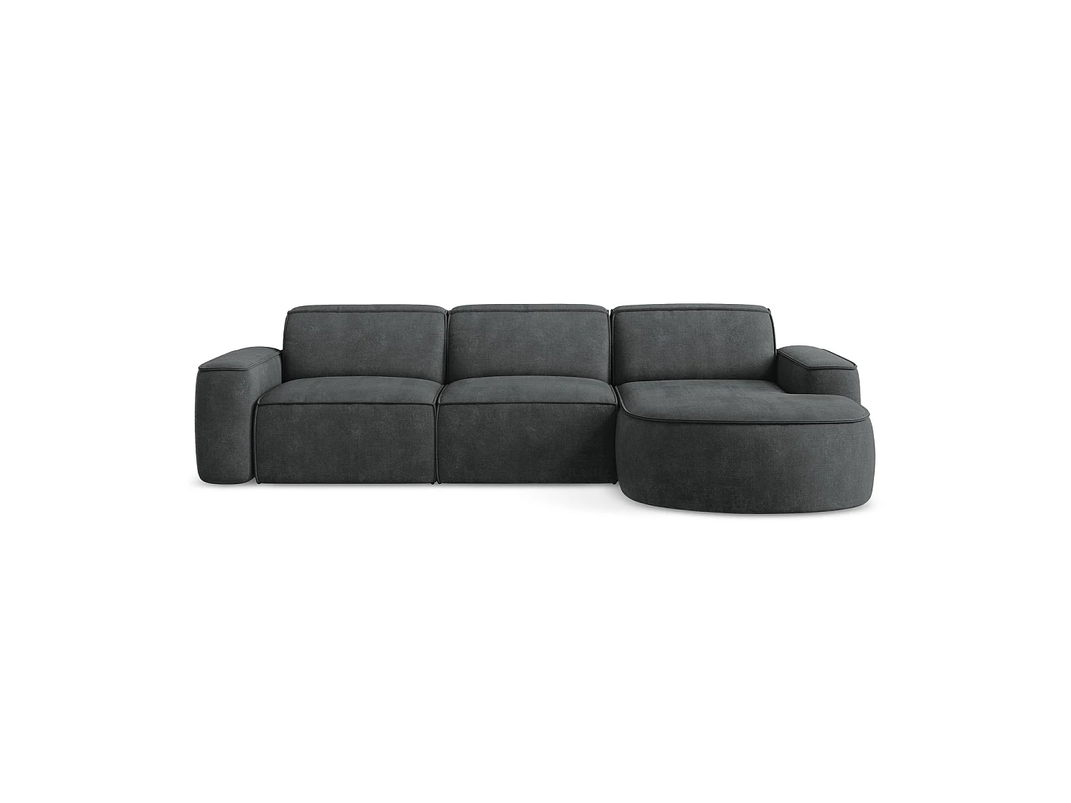 Canapé d'angle 3 places modulaire droit en tissu chenille - gris foncé - MELISSA
