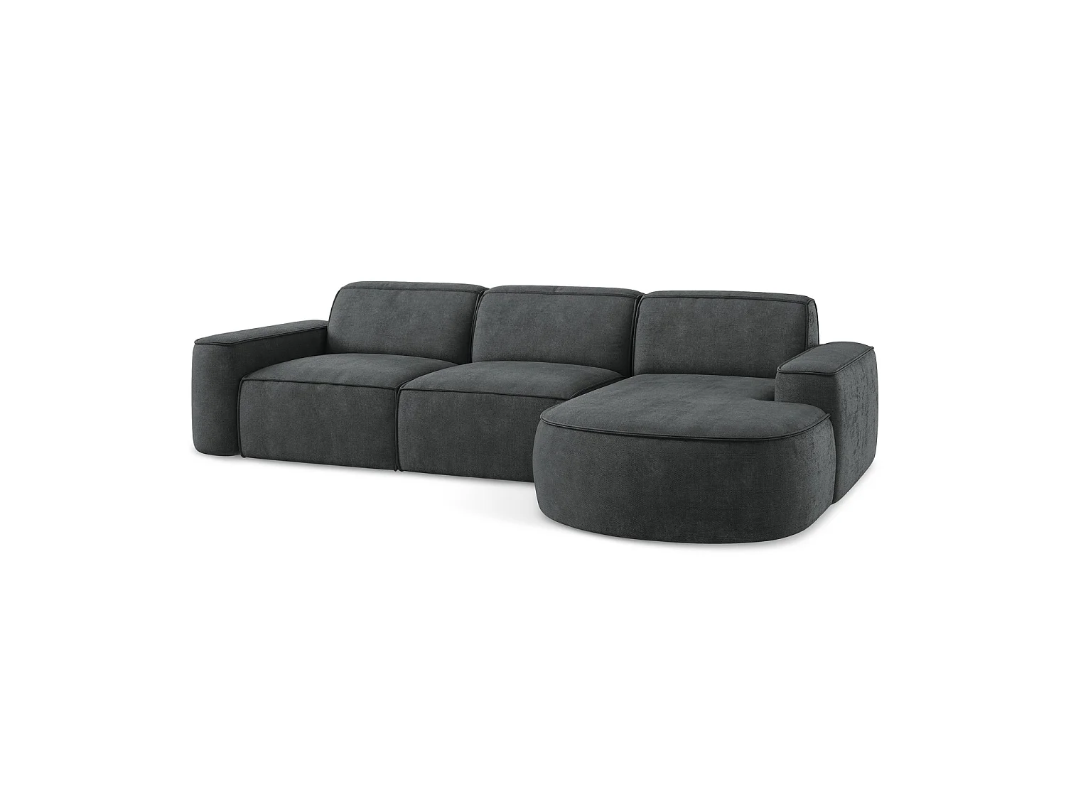 Canapé d'angle 3 places modulaire droit en tissu chenille - gris foncé - MELISSA