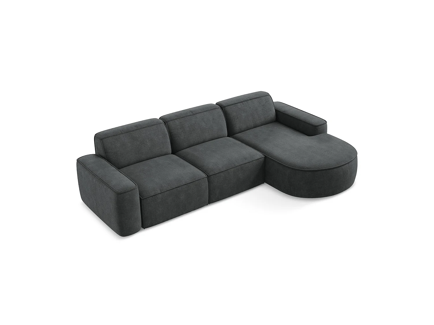 Canapé d'angle 3 places modulaire droit en tissu chenille - gris foncé - MELISSA