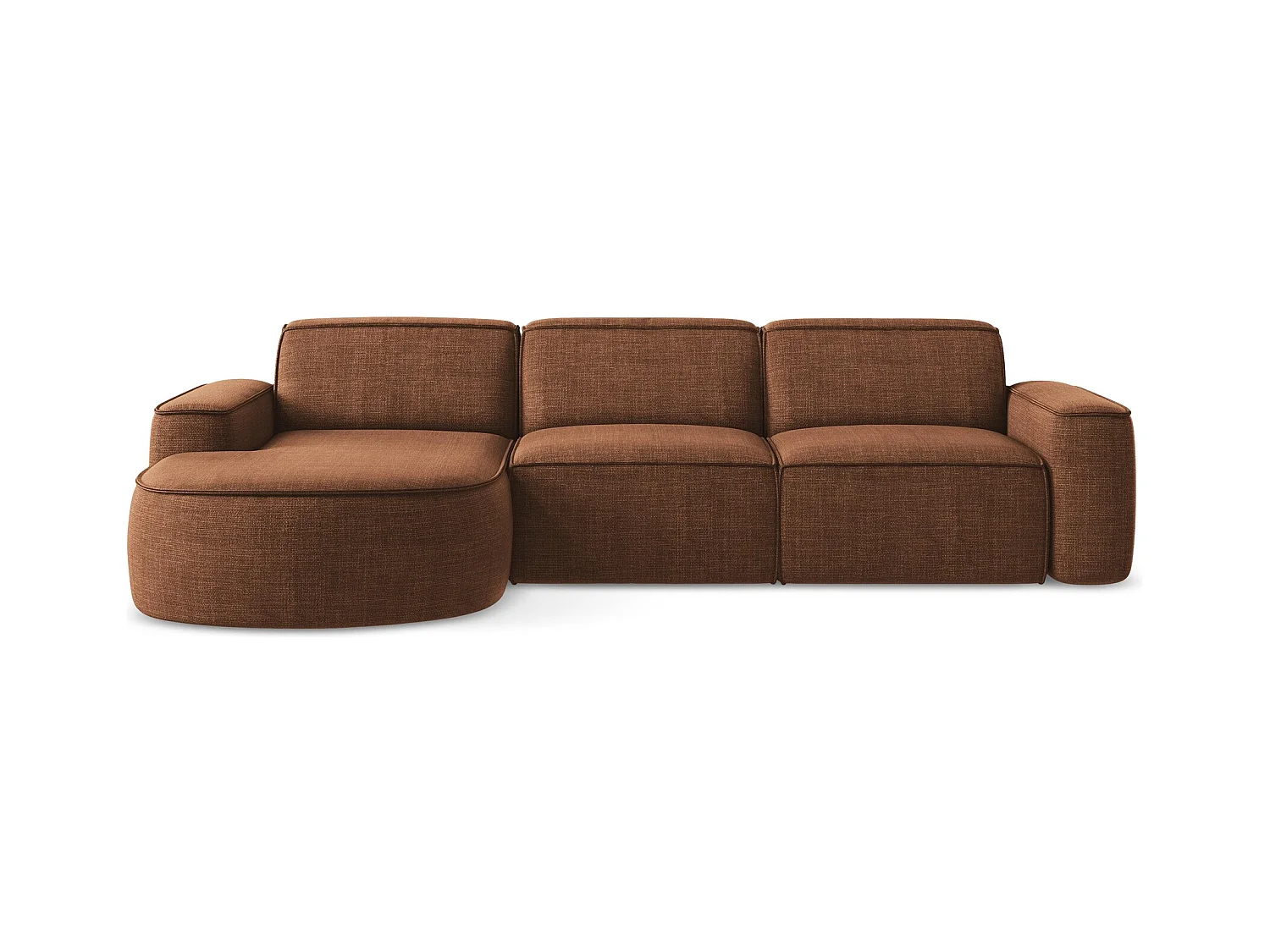 Canapé d'angle 3 places modulaire gauche en tissu texturé - terre cuite - OMAO