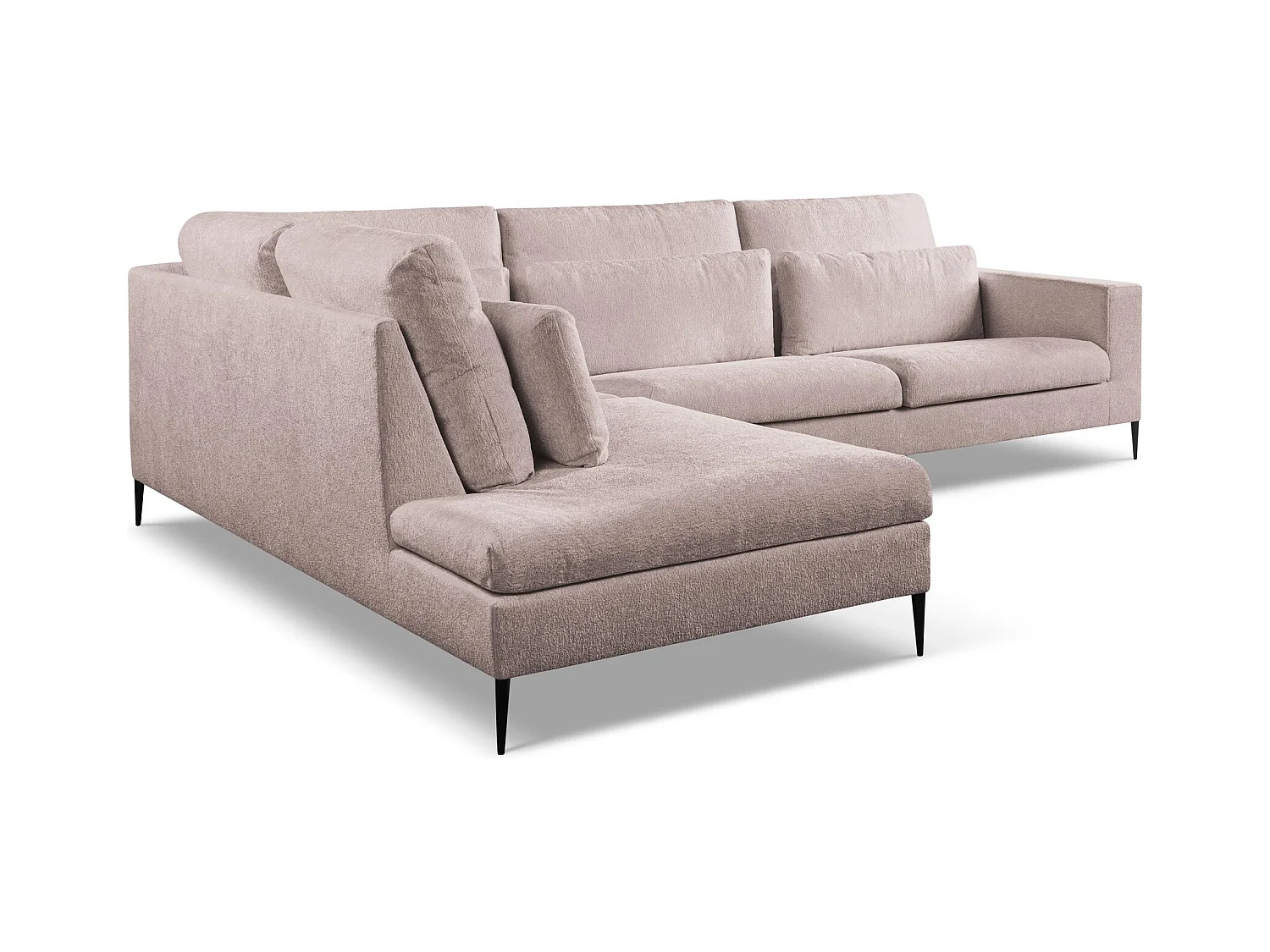 Canapé d’angle 4 places gauche en tissu chenille - rose poudré - AKALA