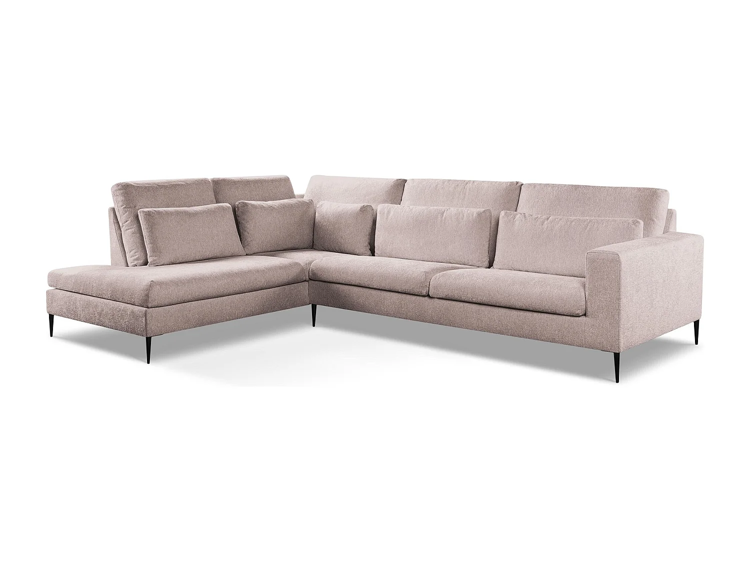 Canapé d’angle 4 places gauche en tissu chenille - rose poudré - AKALA