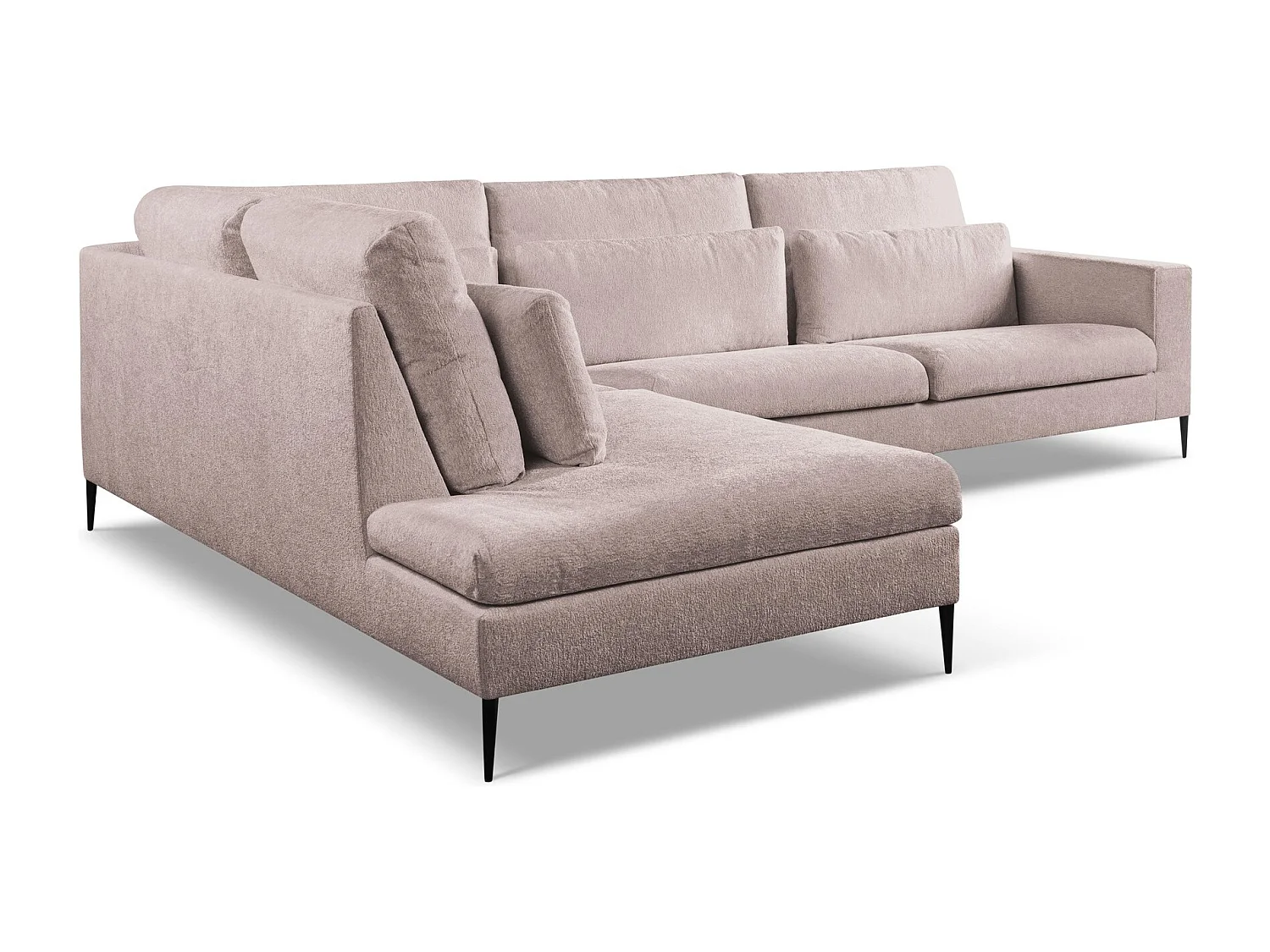 Canapé d’angle 4 places gauche en tissu chenille - rose poudré - AKALA