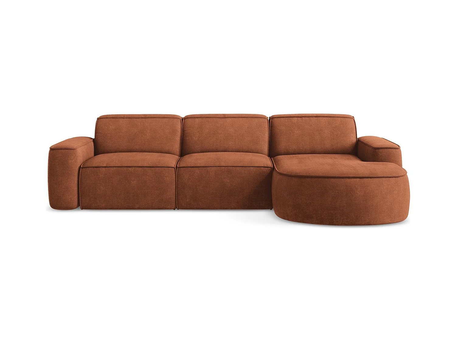 Canapé d'angle 3 places modulaire droit en tissu chenille - terre cuite - OMAO