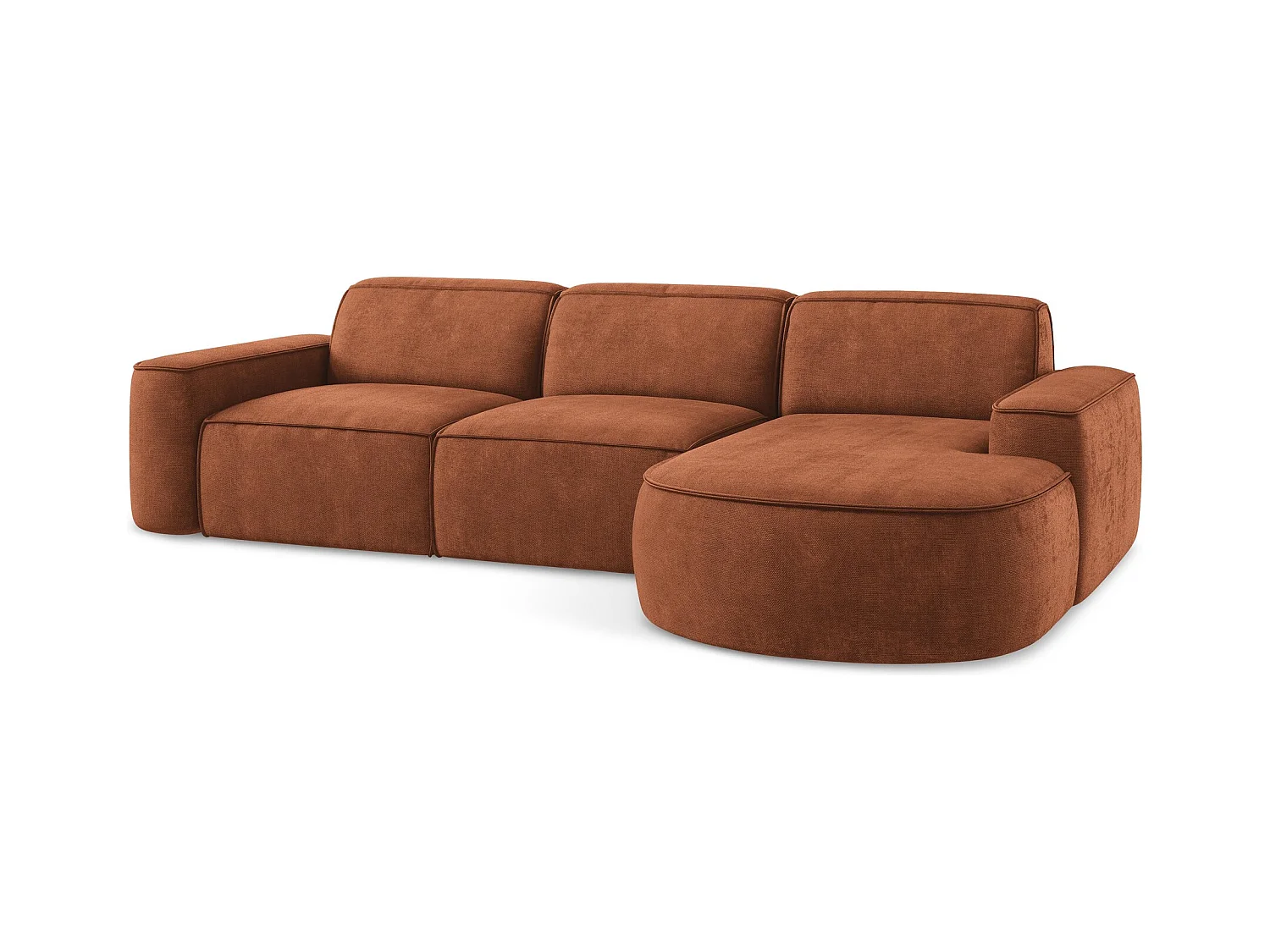 Canapé d'angle 3 places modulaire droit en tissu chenille - terre cuite - OMAO