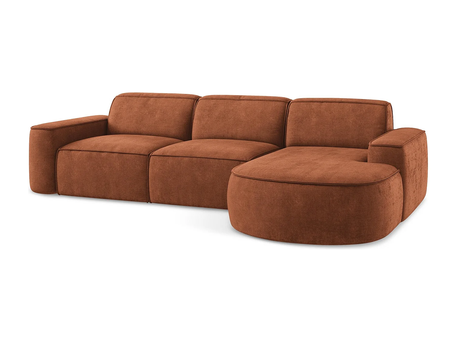 Canapé d'angle 3 places modulaire droit en tissu chenille - terre cuite - OMAO