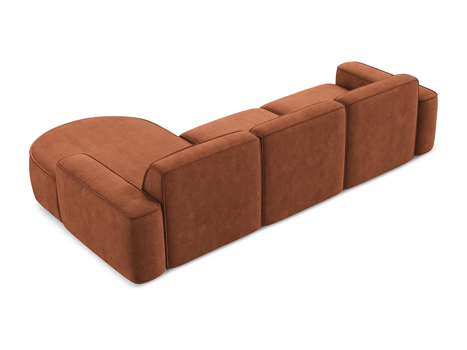 Canapé d'angle 3 places modulaire droit en tissu chenille - terre cuite - OMAO