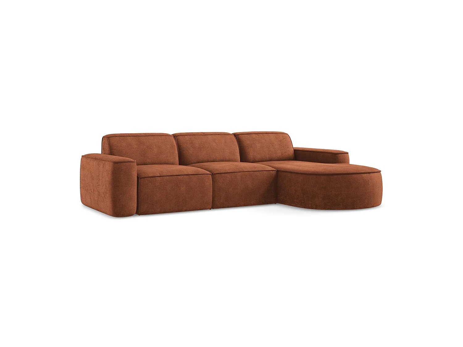 Canapé d'angle 3 places modulaire droit en tissu chenille - terre cuite - MELISSA