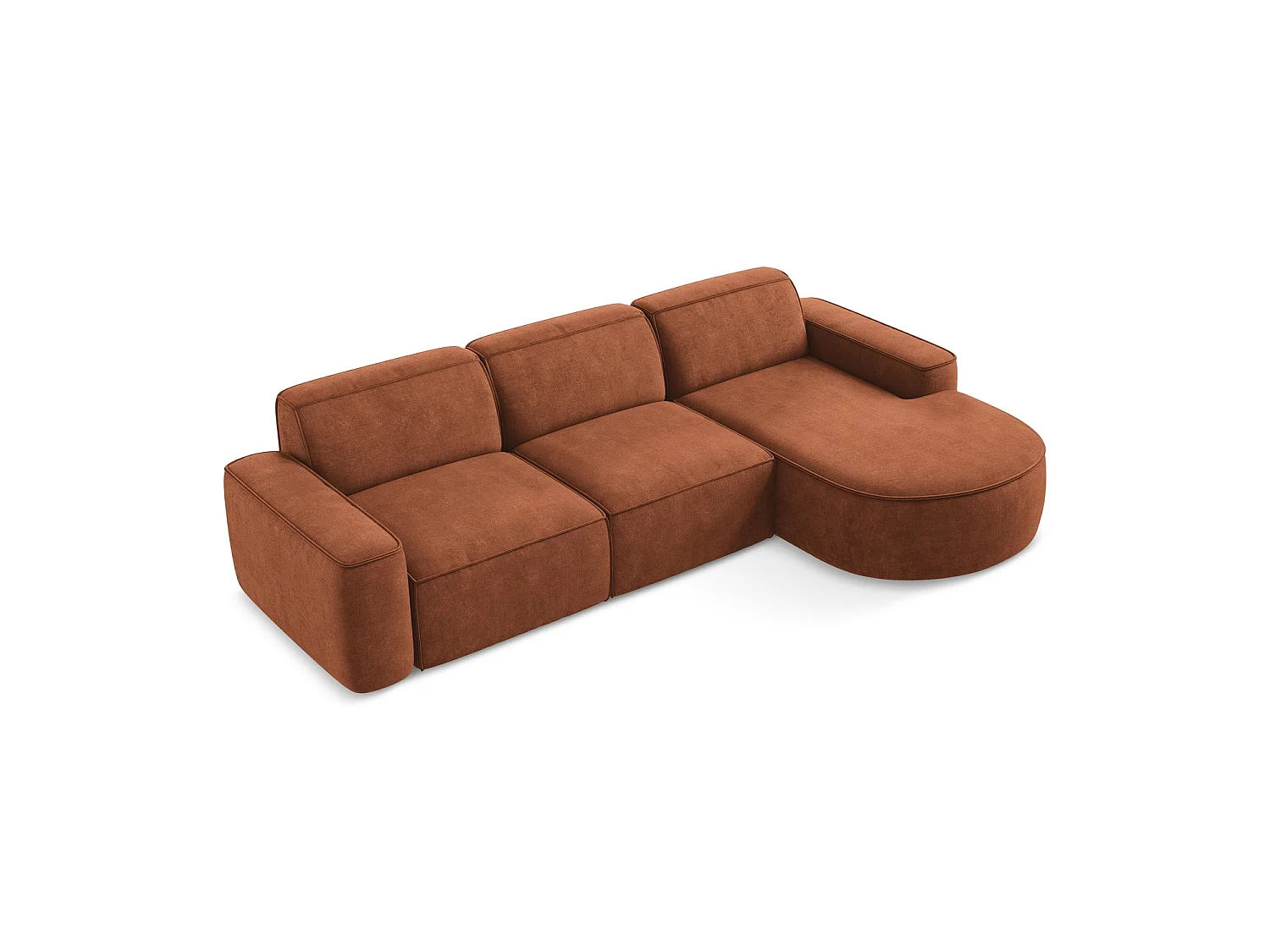 Canapé d'angle 3 places modulaire droit en tissu chenille - terre cuite - MELISSA