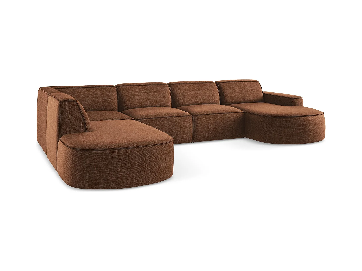 Canapé panoramique 4 places modulaire droit en tissu texturé - terre cuite - OMAO