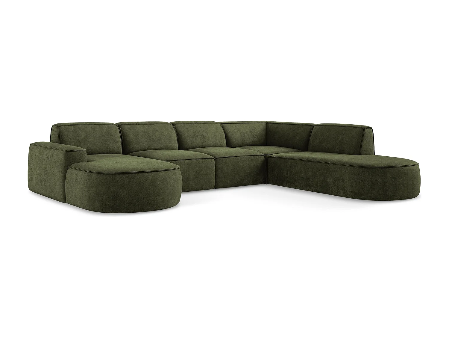 Canapé panoramique 5 places modulaire gauche en tissu chenille - olive - OMAO