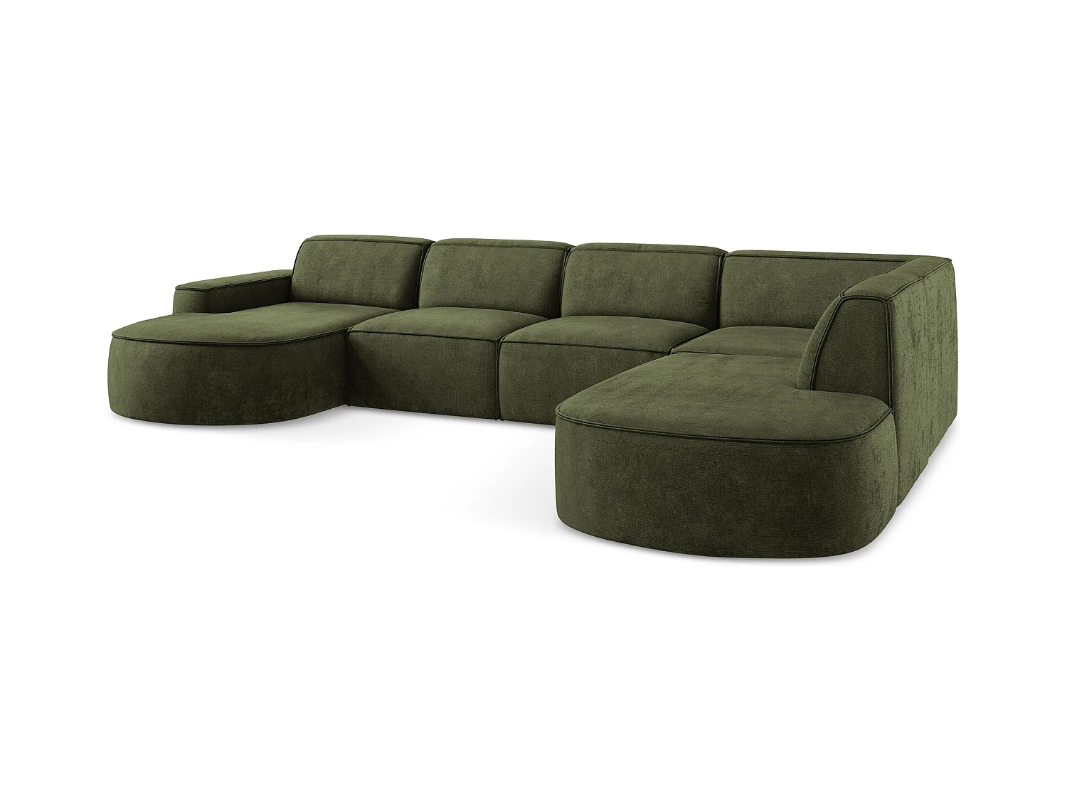 Canapé panoramique 5 places modulaire gauche en tissu chenille - olive - OMAO