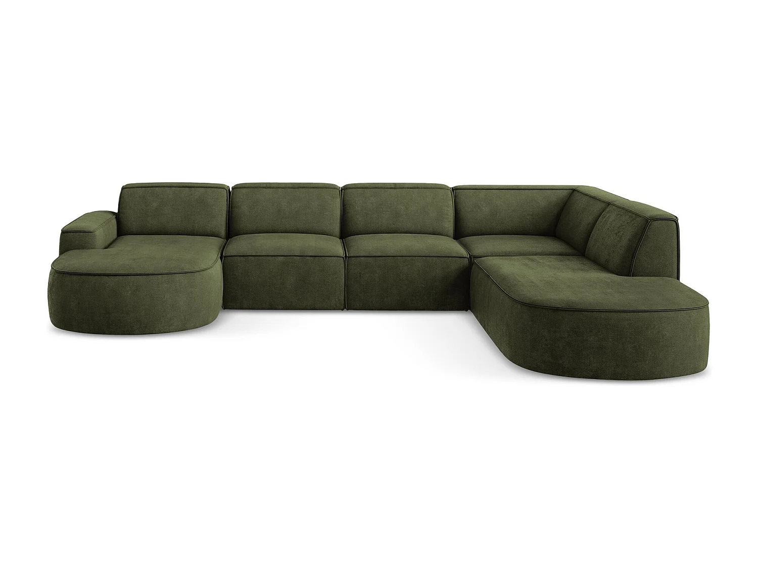 Canapé panoramique 5 places modulaire gauche en tissu chenille - olive - OMAO