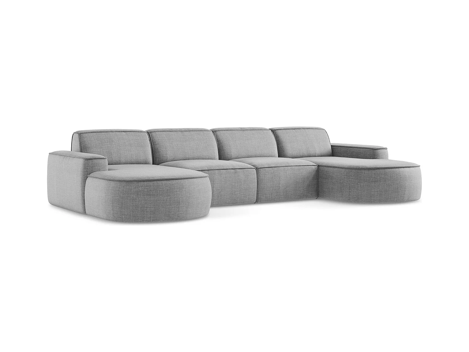 Canapé panoramique 4 places modulaire gauche en tissu texturé - gris clair - OMAO