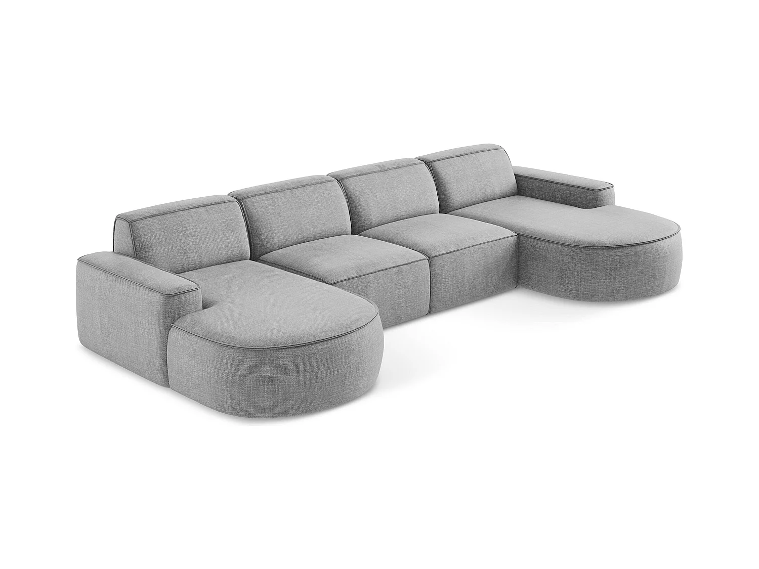Canapé panoramique 4 places modulaire gauche en tissu texturé - gris clair - OMAO