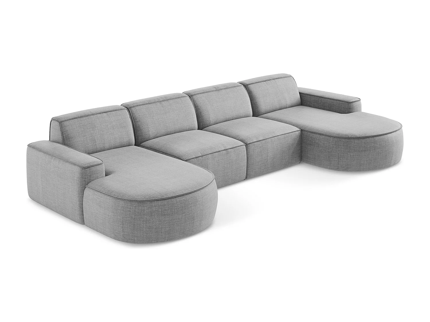 Canapé panoramique 4 places modulaire gauche en tissu texturé - gris clair - OMAO