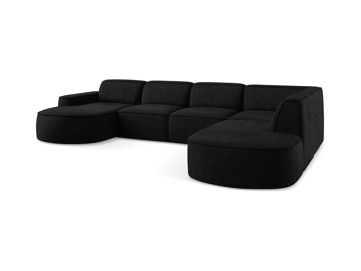 Canapé panoramique 5 places modulaire gauche en tissu chenille - noir - OMAO