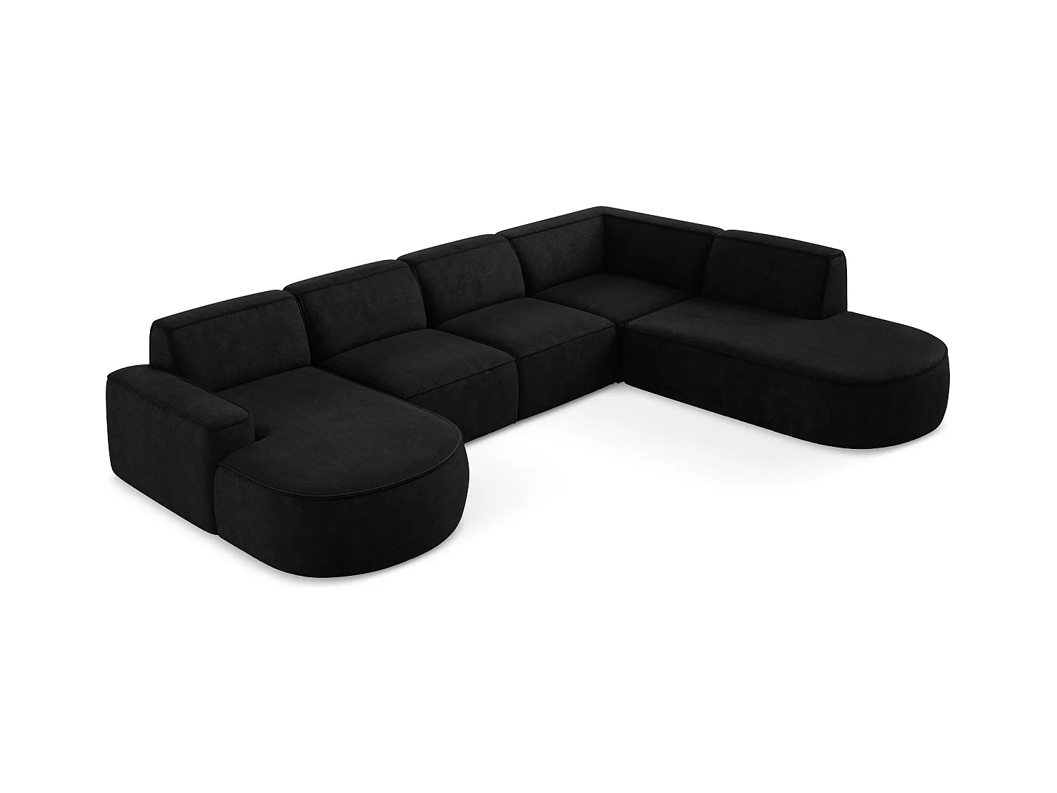 Canapé panoramique 5 places modulaire gauche en tissu chenille - noir - OMAO