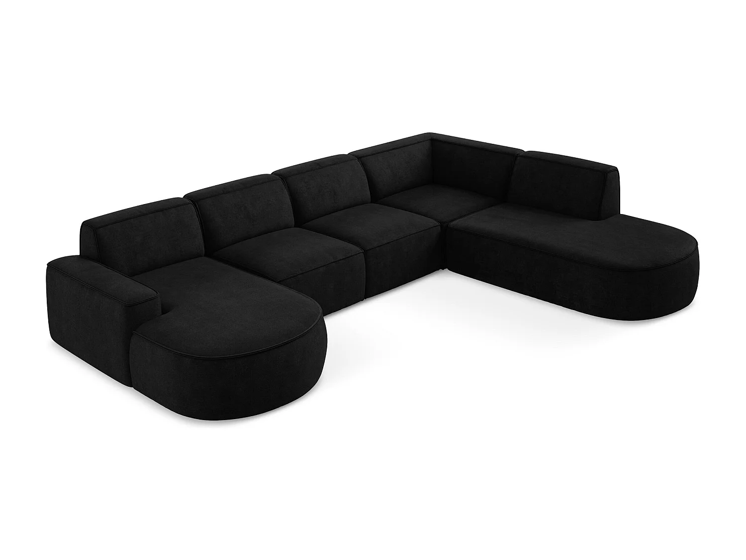 Canapé panoramique 5 places modulaire gauche en tissu chenille - noir - OMAO