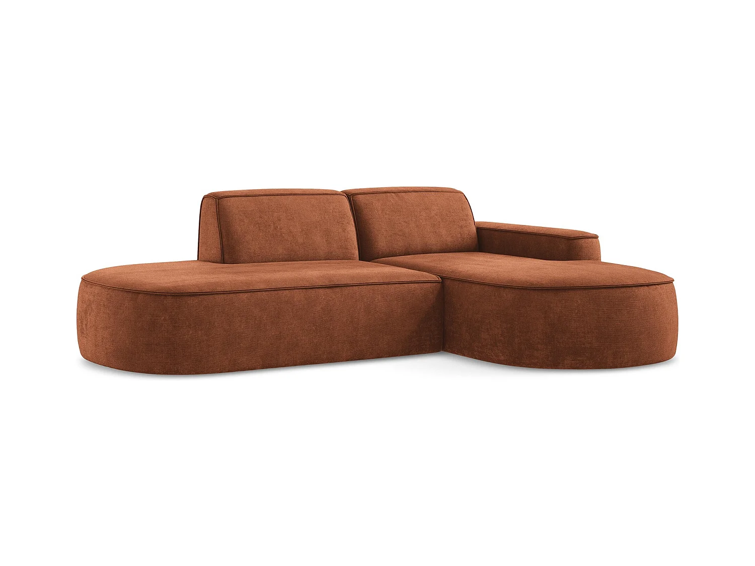 Canapé d'angle 3 places modulaire droit en tissu chenille - terre cuite - OMAO