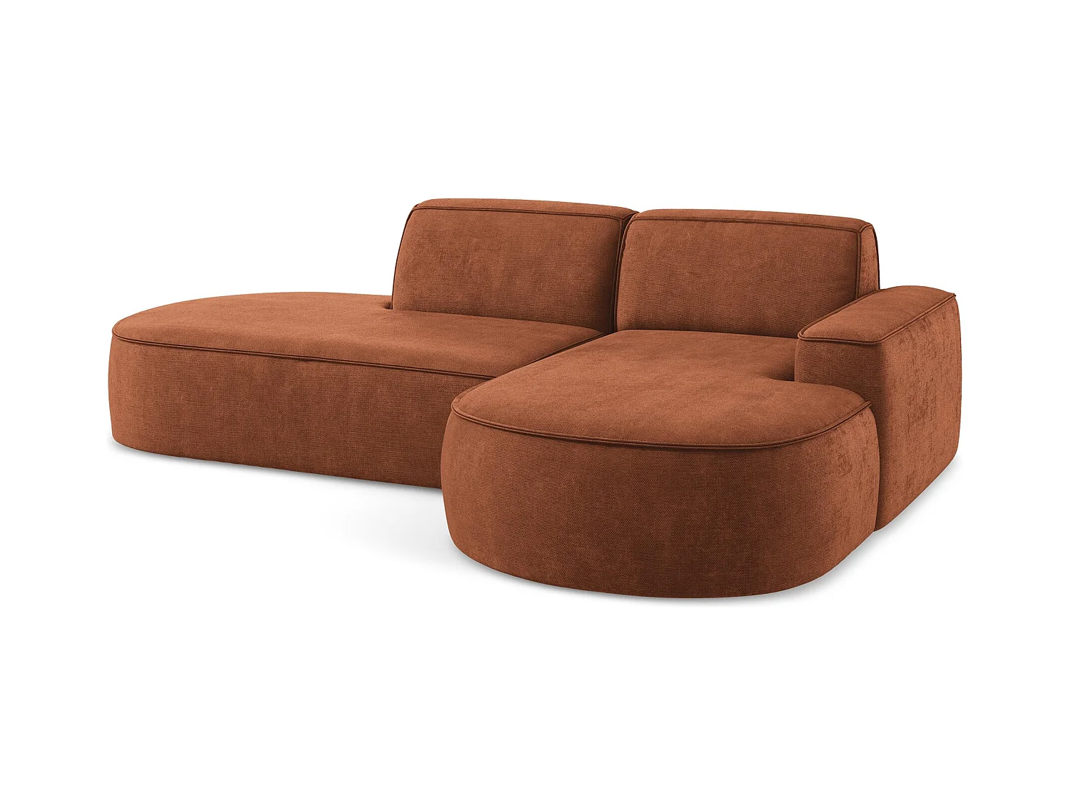 Canapé d'angle 3 places modulaire droit en tissu chenille - terre cuite - OMAO