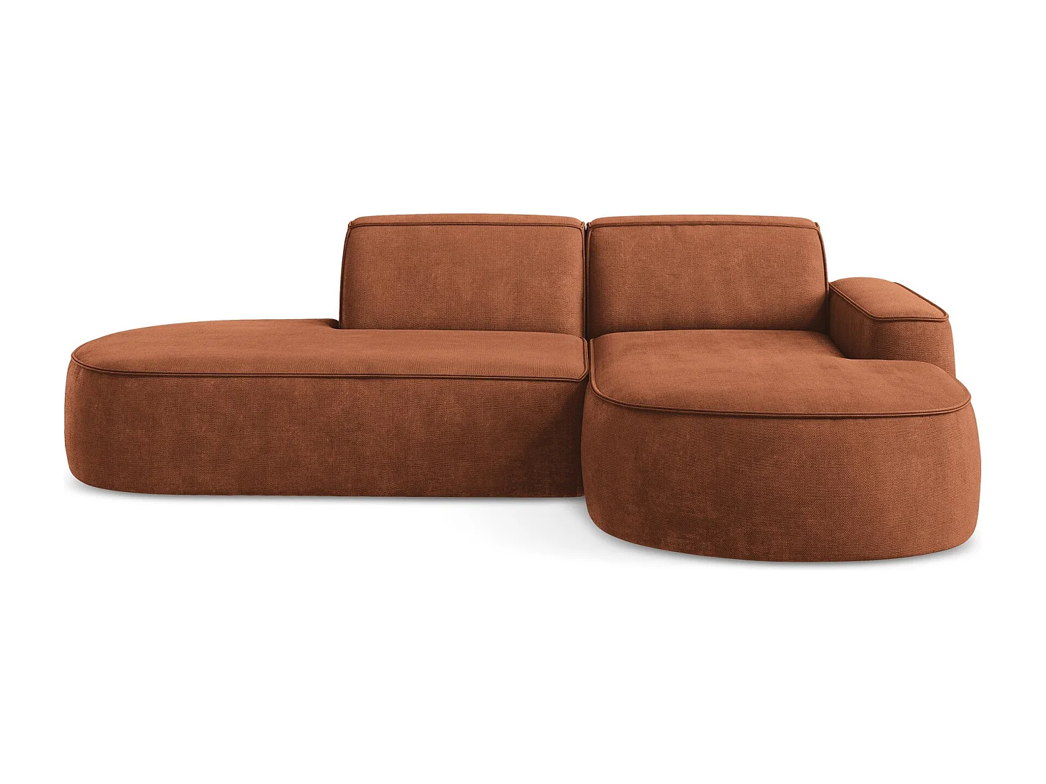 Canapé d'angle 3 places modulaire droit en tissu chenille - terre cuite - OMAO