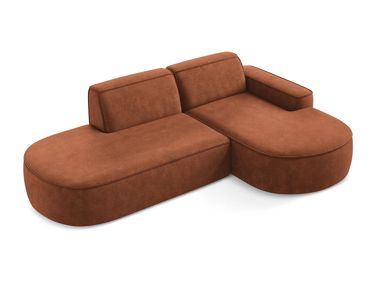 Canapé d'angle 3 places modulaire droit en tissu chenille - terre cuite - OMAO