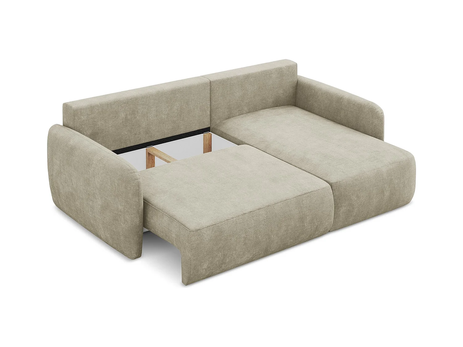 Canapé d'angle droit convertible en tissu chenille - beige - LILO