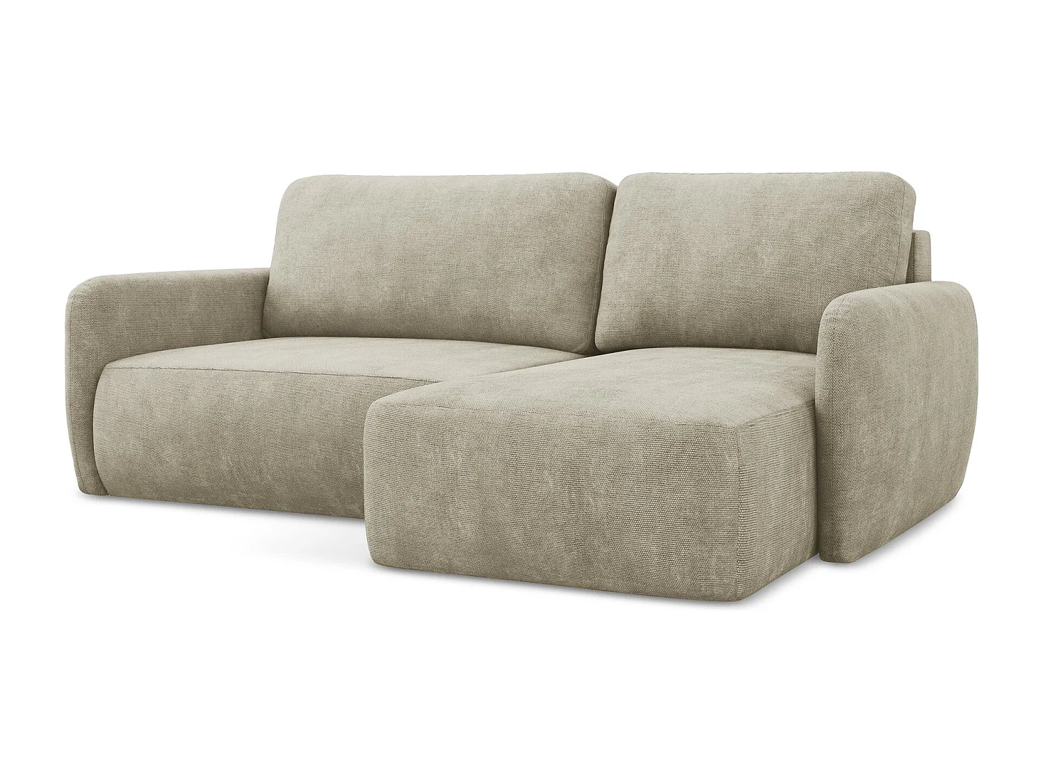 Canapé d'angle droit convertible en tissu chenille - beige - LILO