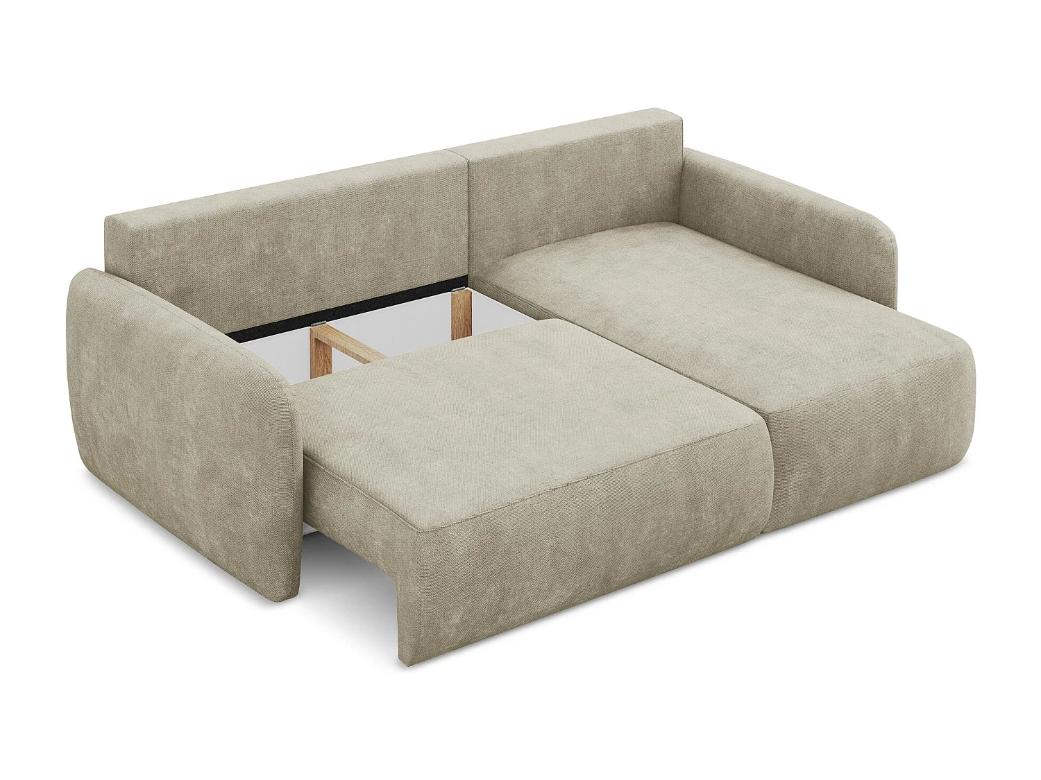 Canapé d'angle droit convertible en tissu chenille - beige - LILO