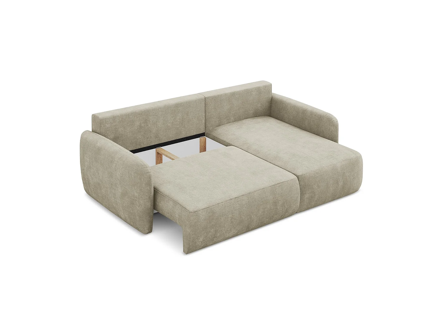 Canapé d'angle droit convertible en tissu chenille - beige - CORLE