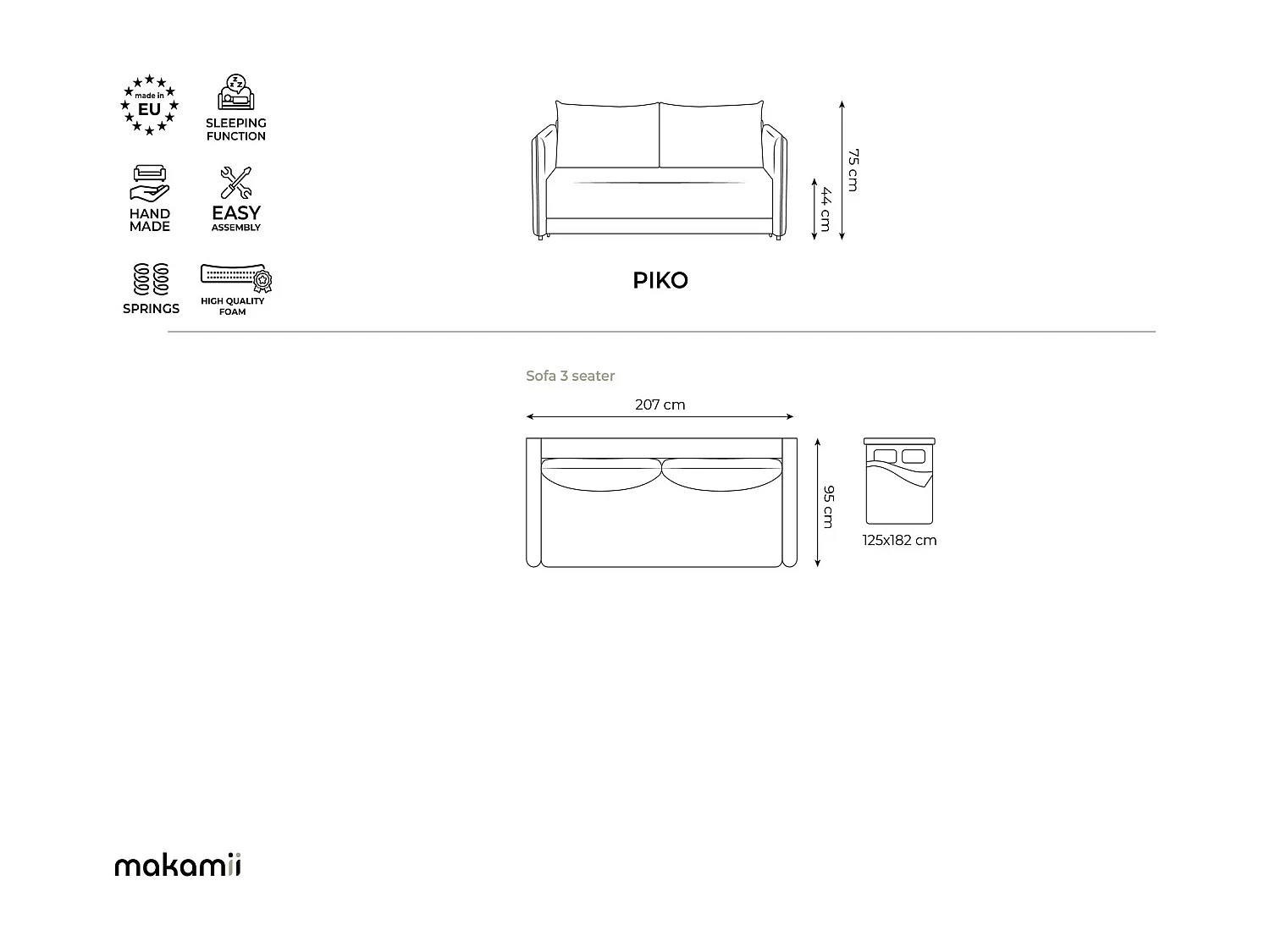 Canapé 3 places convertible en tissu chenille - vert - PIKO