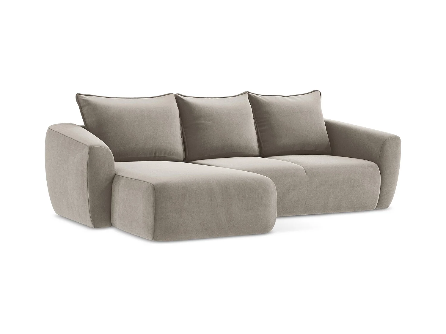 Canapé d’angle 3 places gauche convertible en velours - taupe - GUAVA