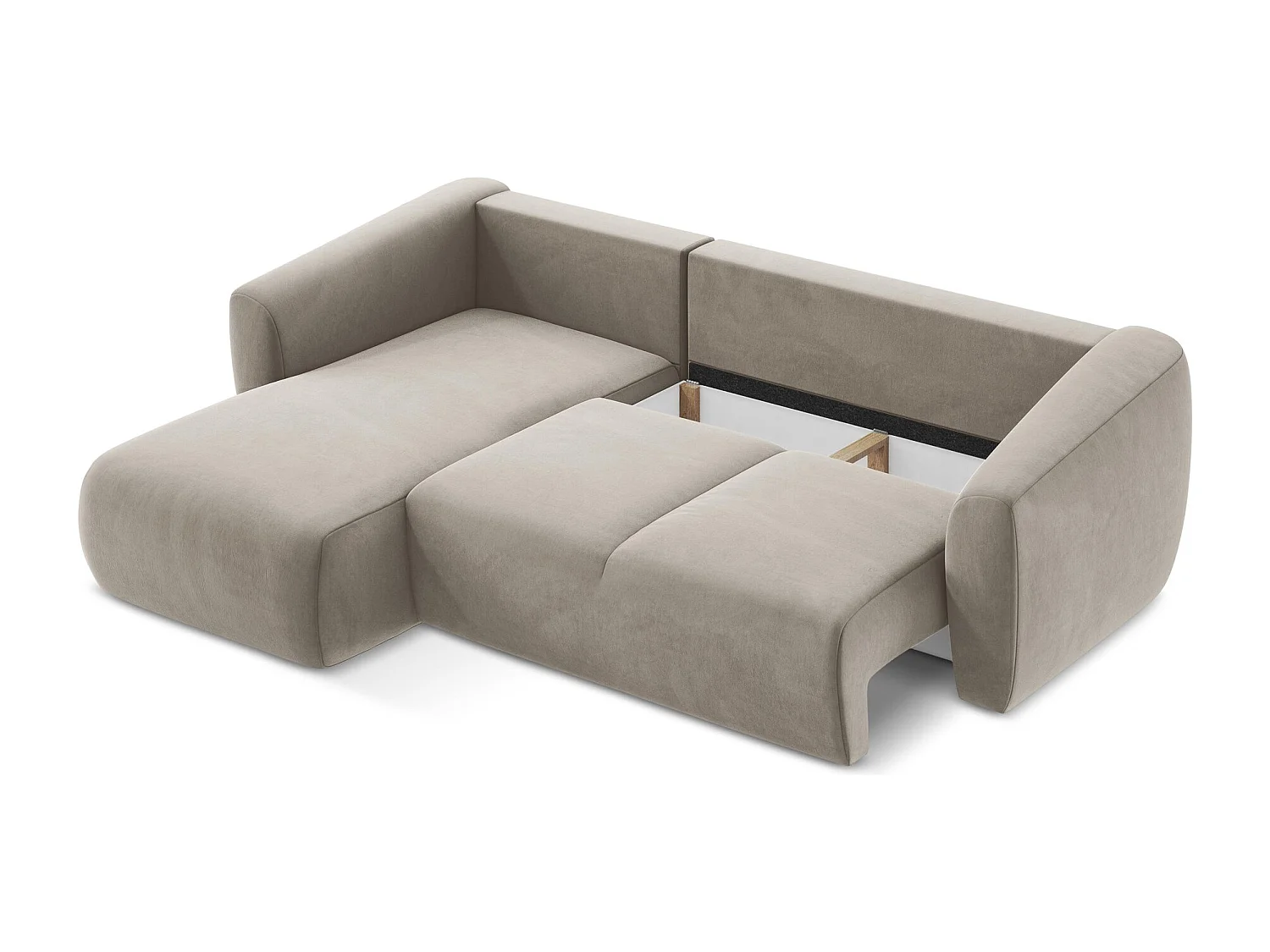 Canapé d’angle 3 places gauche convertible en velours - taupe - GUAVA