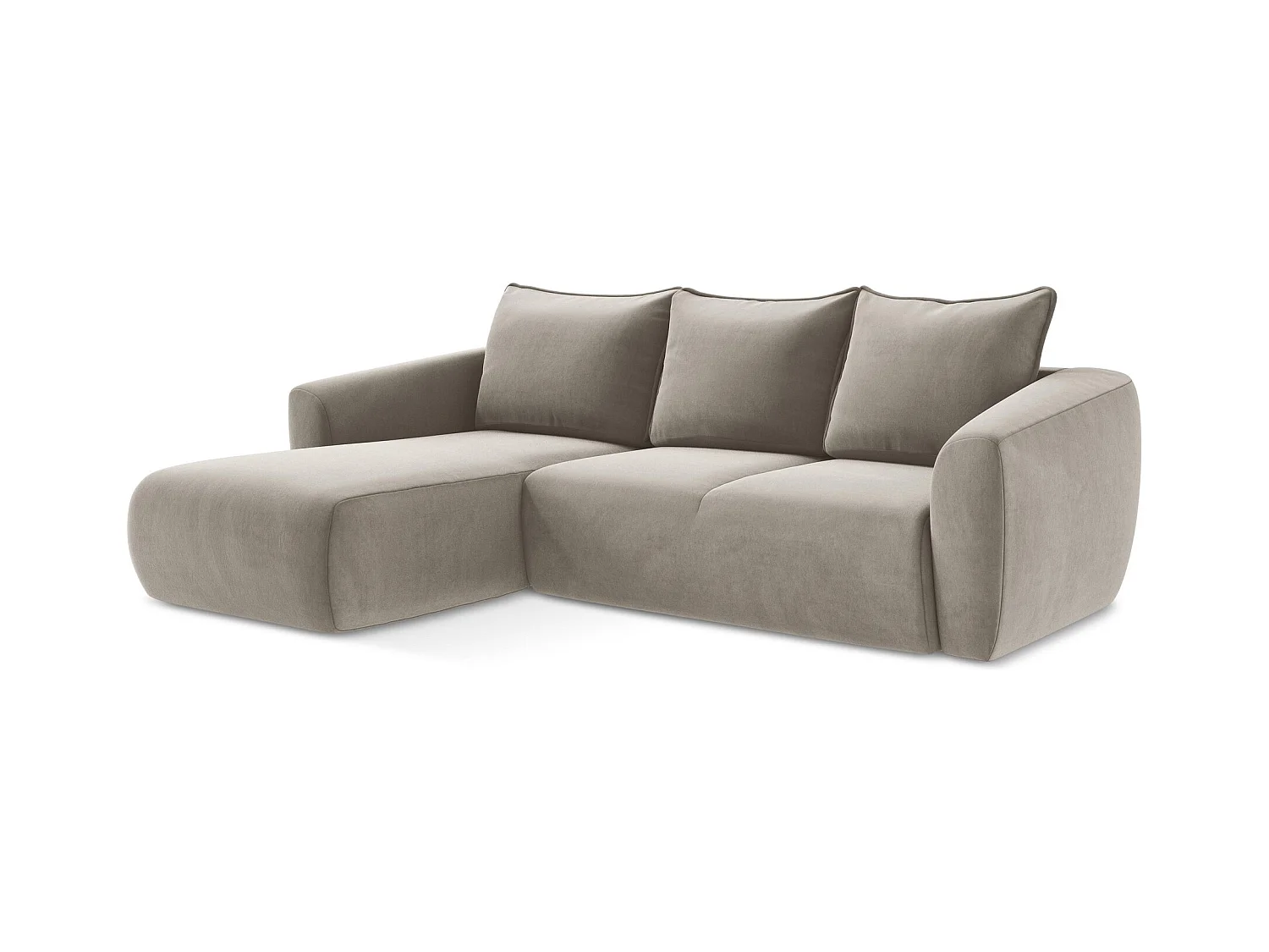 Canapé d’angle 3 places gauche convertible en velours - taupe - GUAVA