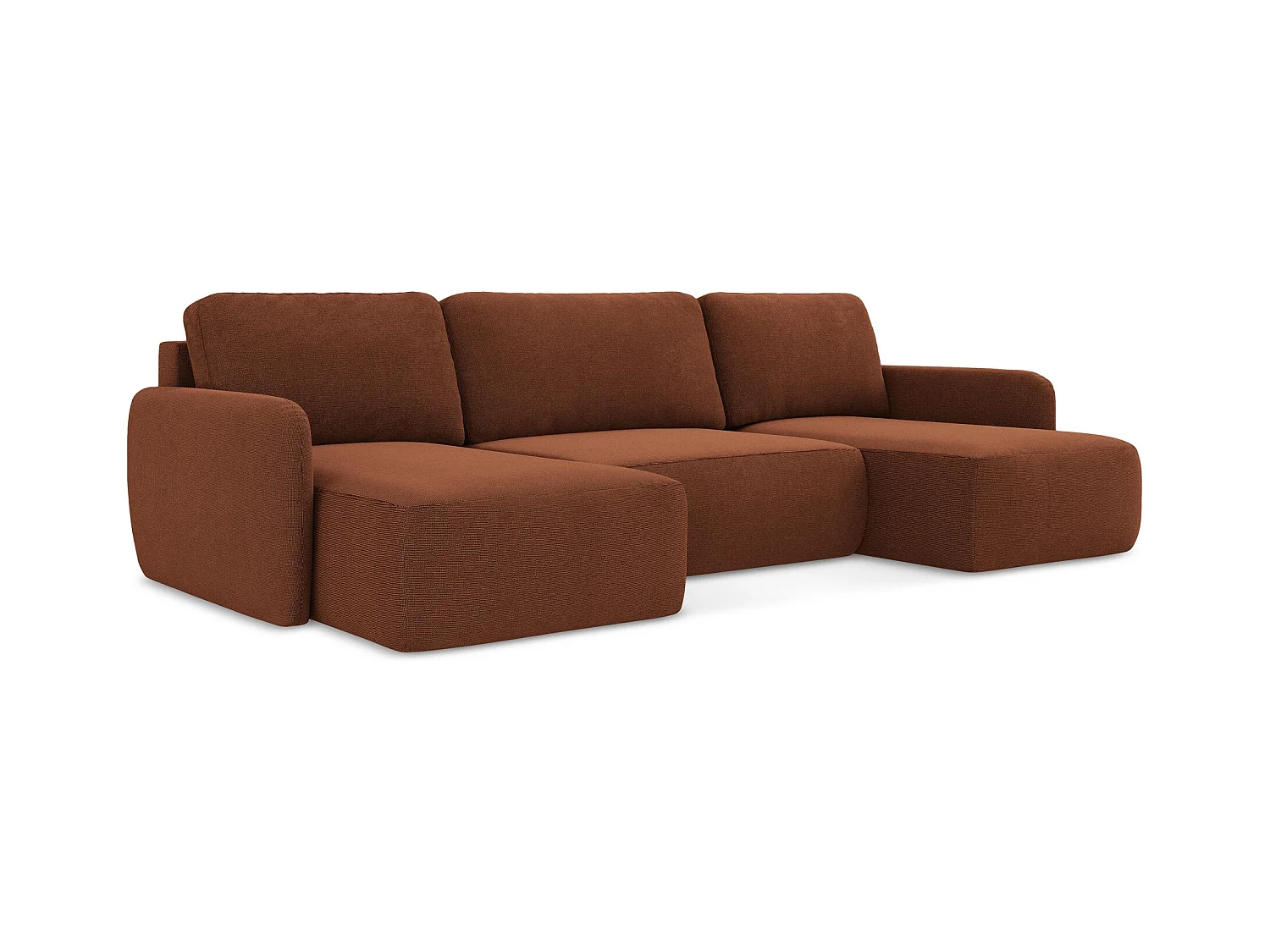 Canapé panoramique 4 places convertible en tissu texturé - terre cuite - LILO