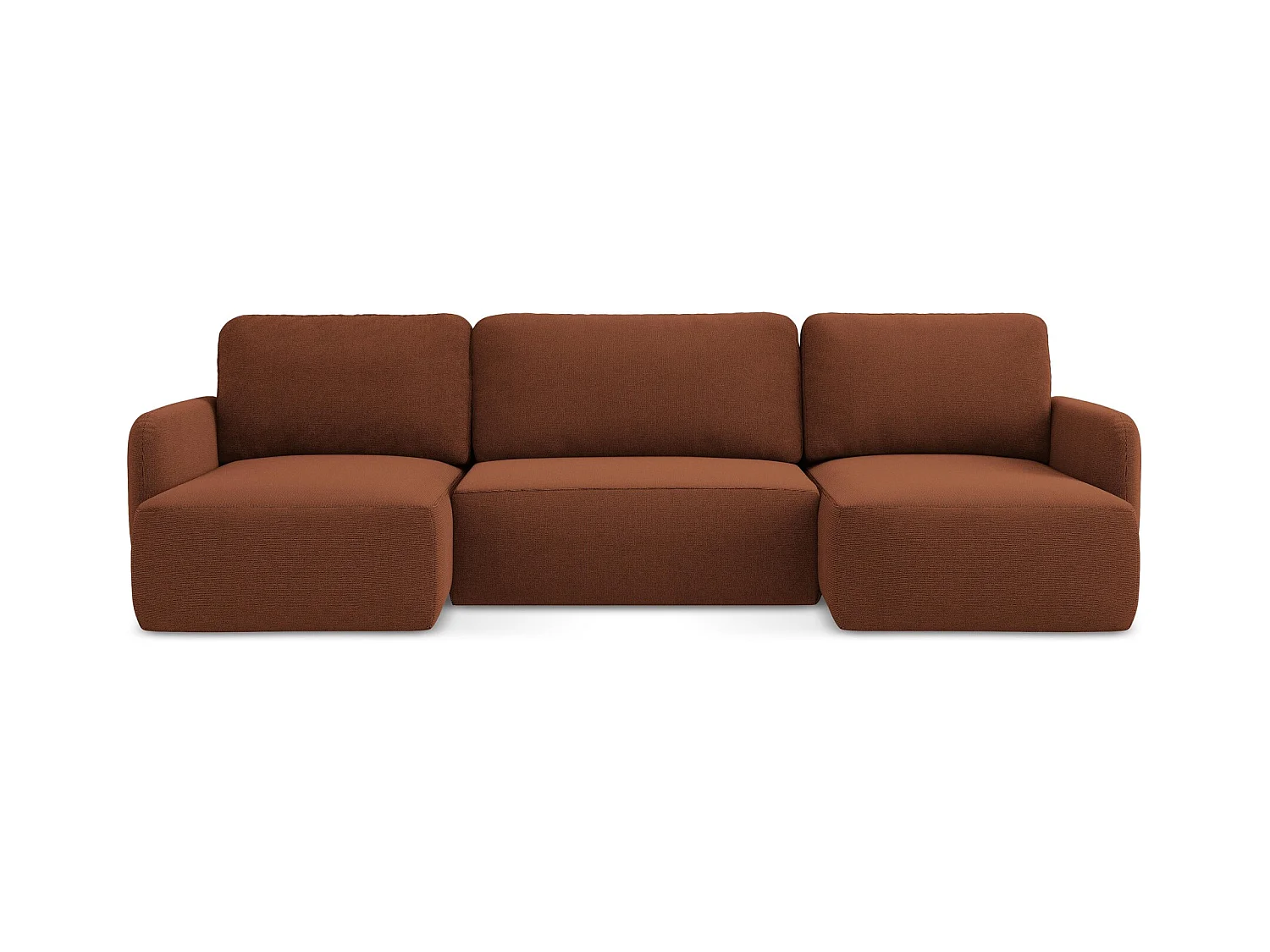 Canapé panoramique 4 places convertible en tissu texturé - terre cuite - LILO