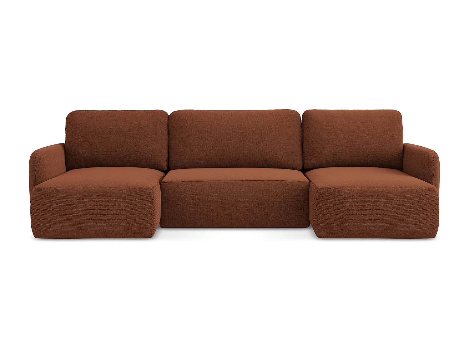 Canapé panoramique 4 places convertible en tissu texturé - terre cuite - LILO