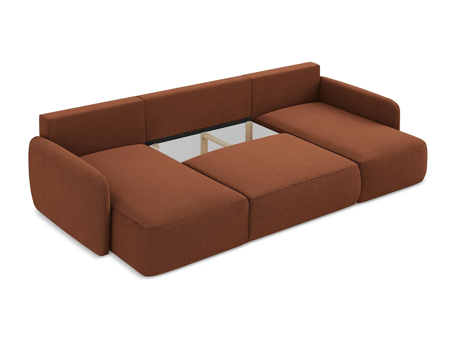 Canapé panoramique 4 places convertible en tissu texturé - terre cuite - LILO