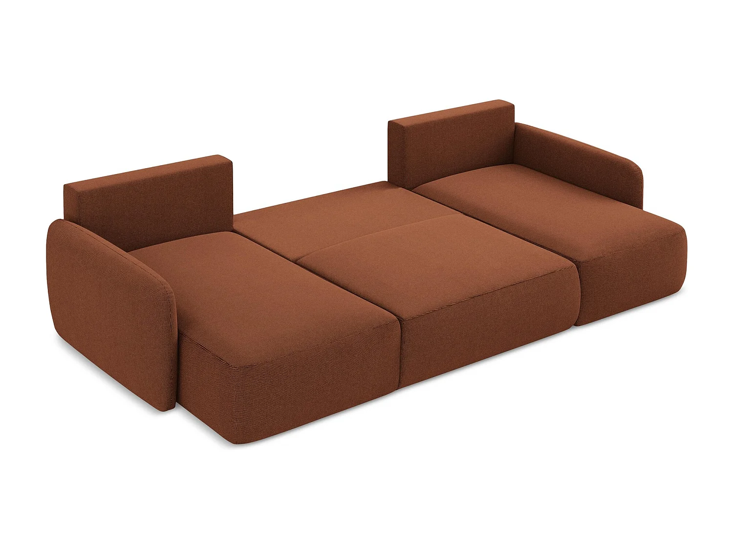 Canapé panoramique 4 places convertible en tissu texturé - terre cuite - LILO