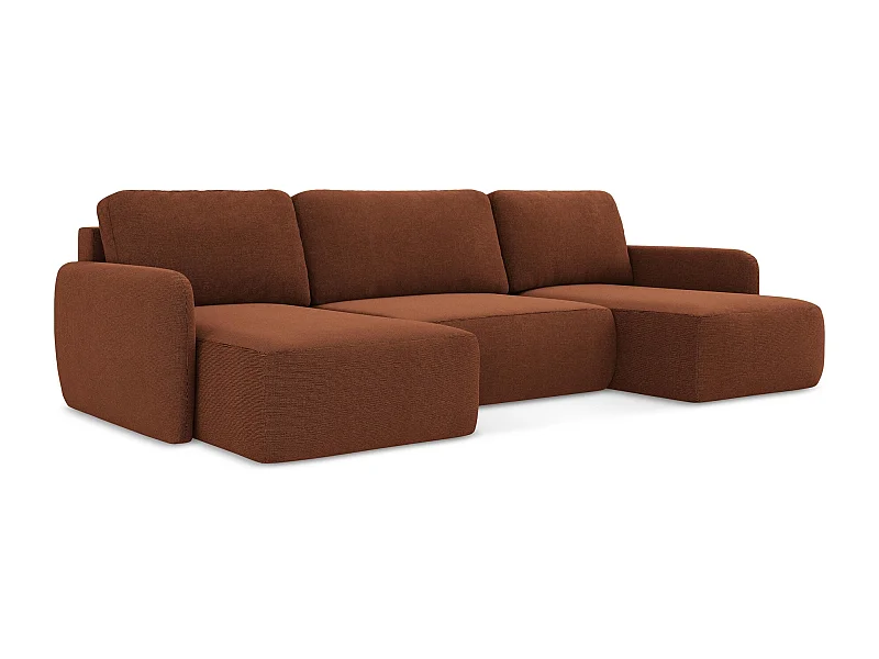 Sofa panoramiczna z funkcją spania - z tkaniny strukturalnej - terakota - LILO
