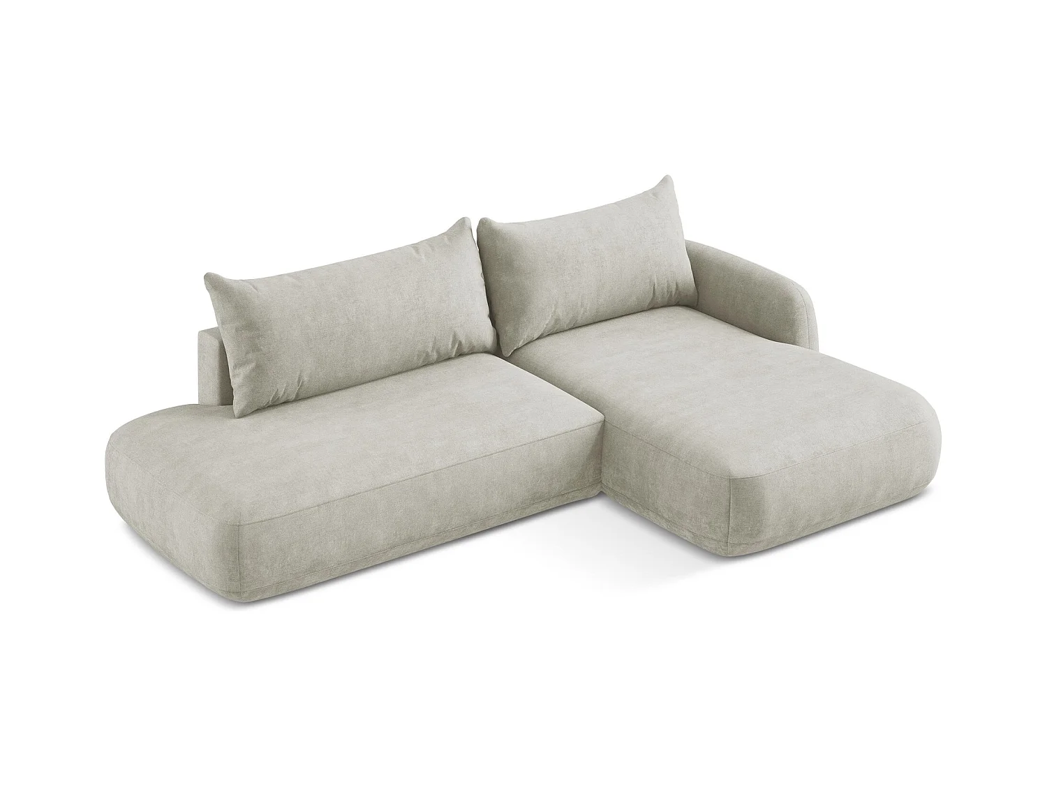 Canapé d'angle droit convertible en tissu chenille - perle - HALE