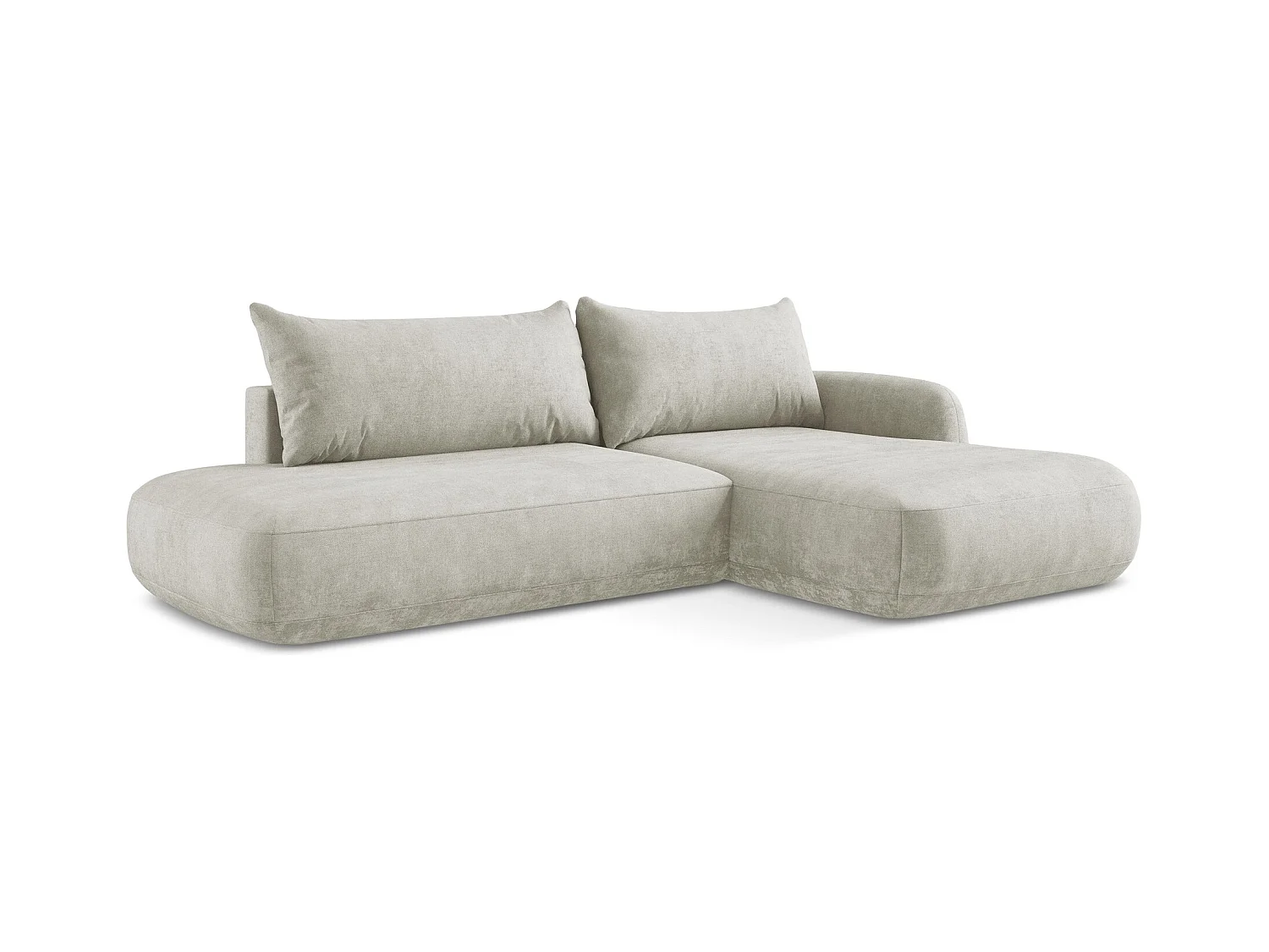Canapé d'angle droit convertible en tissu chenille - perle - HALE