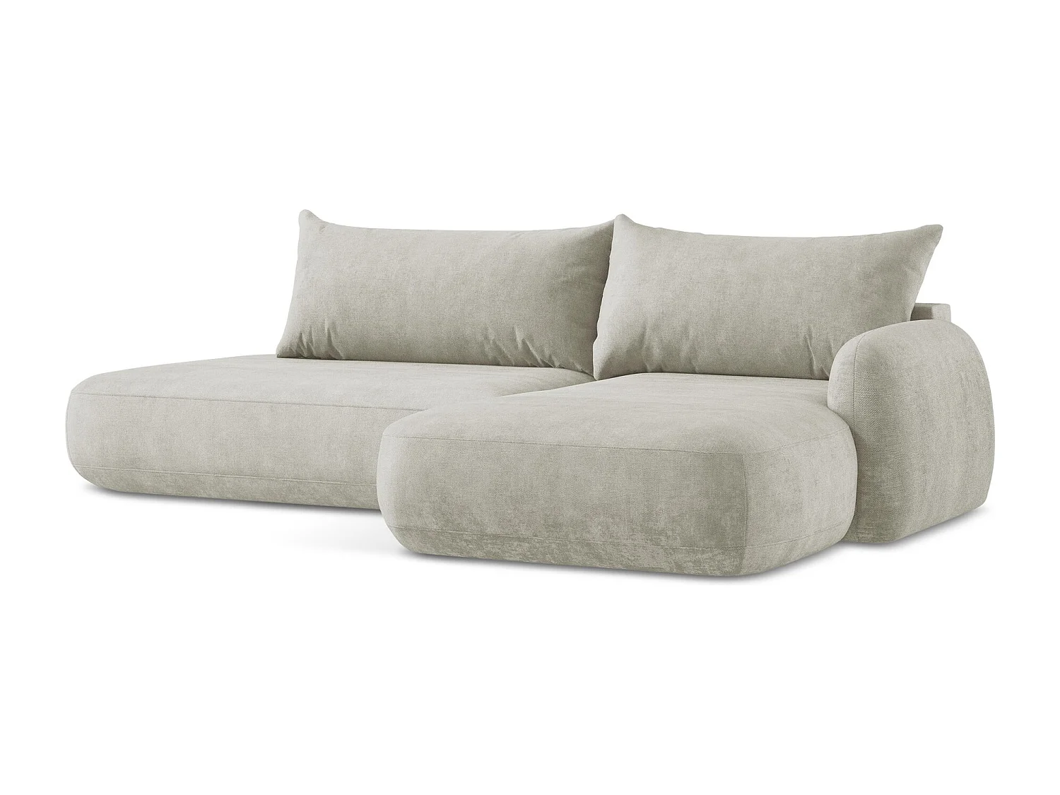 Canapé d'angle droit convertible en tissu chenille - perle - HALE