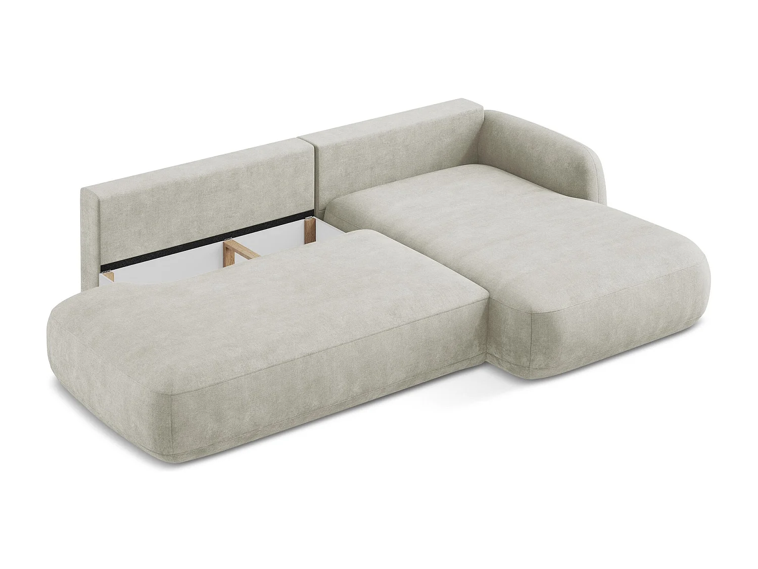 Canapé d'angle droit convertible en tissu chenille - perle - HALE