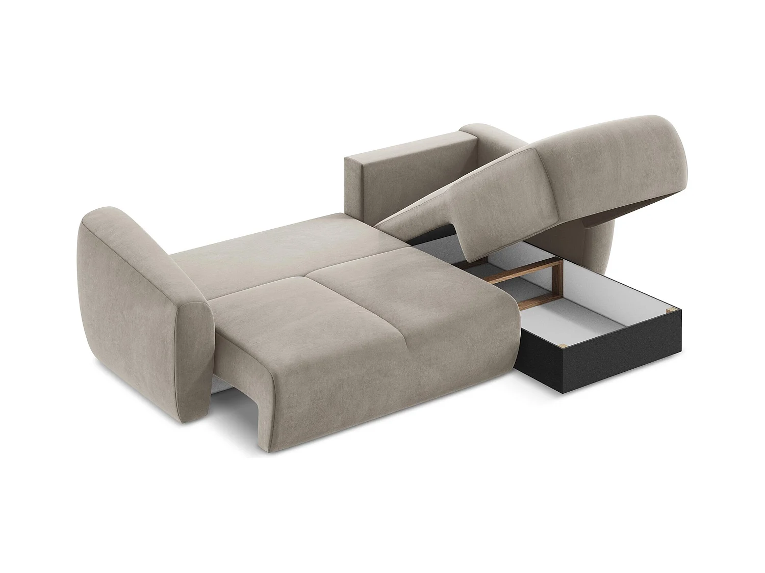 Canapé d'angle droit convertible en velours - taupe - GUAVA