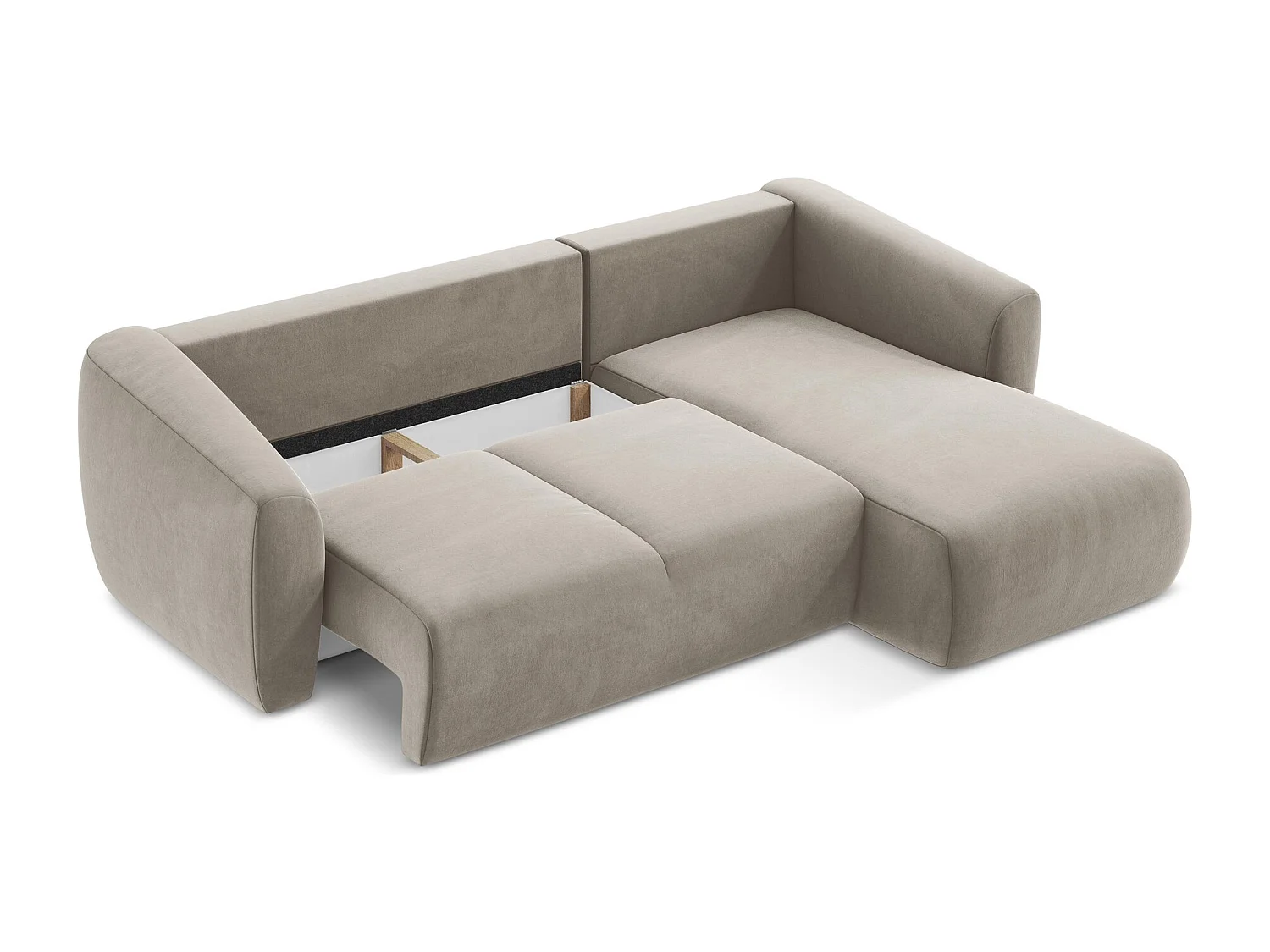 Canapé d'angle droit convertible en velours - taupe - GUAVA