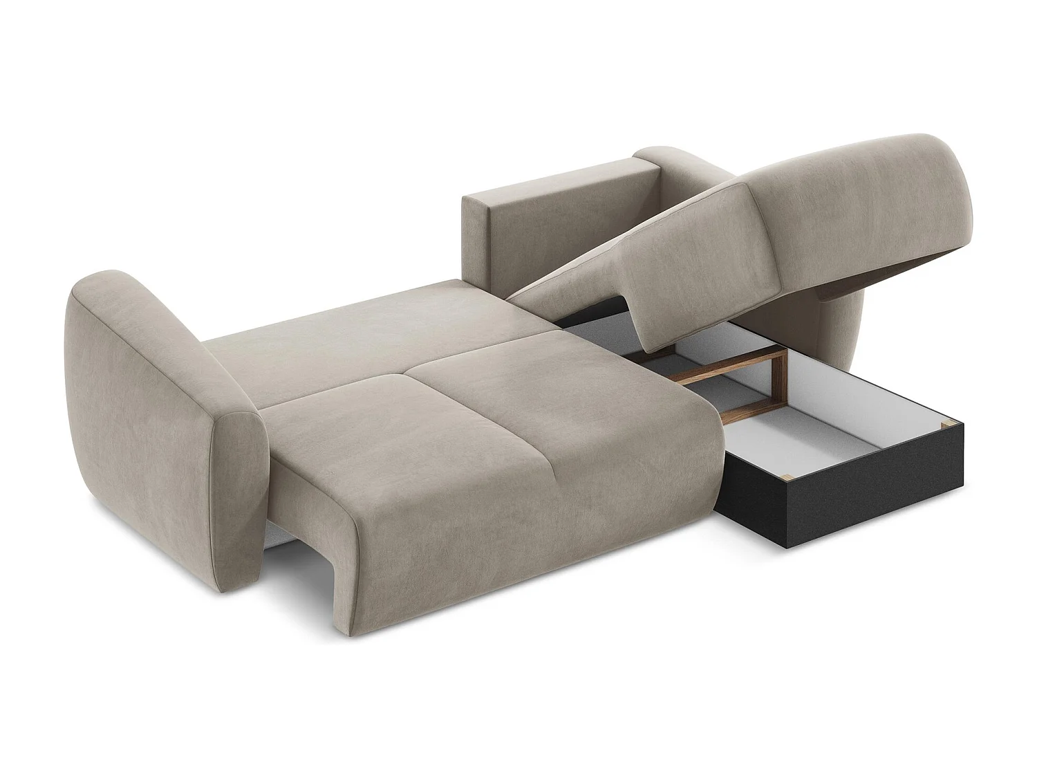 Canapé d'angle droit convertible en velours - taupe - GUAVA